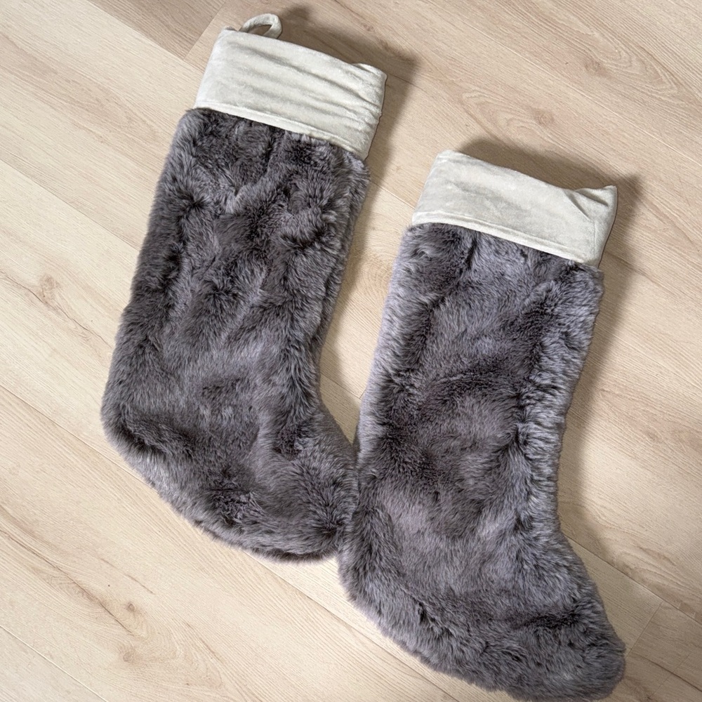 Crate&Barrel Soft Gray Faux Fur Stocking